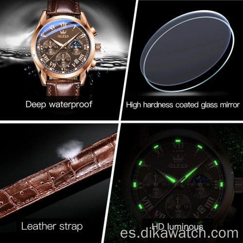 Reloj OLEVS de lujo de marca superior para Hombre, Reloj clásico de cuarzo resistente al agua con correa de cuero, Reloj informal de negocios a la moda para Hombre, Reloj para Mujer